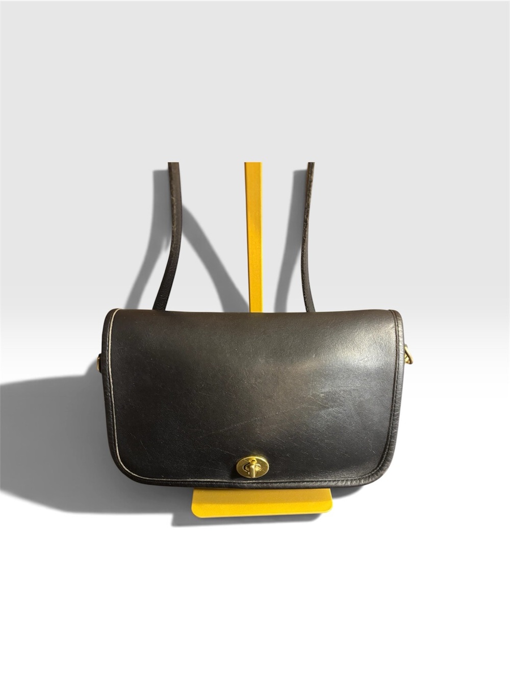 Coach Pocket Purse #9755 Black Leather Shoulder Bag with Gold Hardware